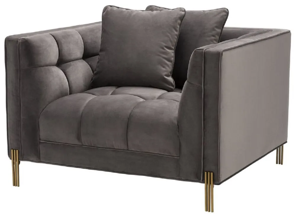 Jetzt Bestellen Casa Padrino fauteuil de luxe en velours avec 2 coussins gris / laiton 104 x 95 x H. 68 cm - Meubles de Salon de Luxe