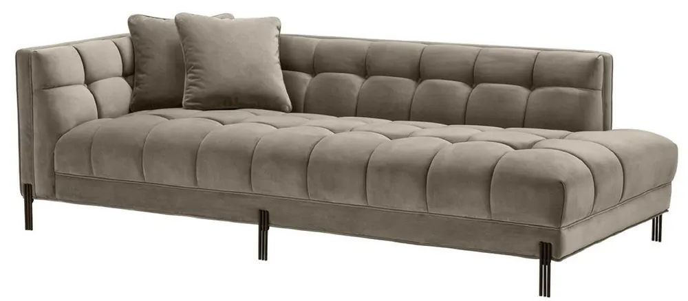 Schneller Versand Casa Padrino canapé lounge de luxe greige / noir 223 x 95 x H. 68 cm - Canapé de Salon Côté Gauche avec Velours Fin et 2 Oreillers