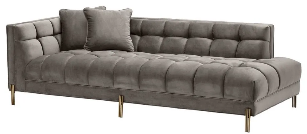 Casa Padrino canapé lounge de luxe gris - greige / laiton 223 x 95 x H. 68 cm - Canapé de Salon Côté Gauche avec Velours Fin et 2 Oreillers Begrenztes Angebot