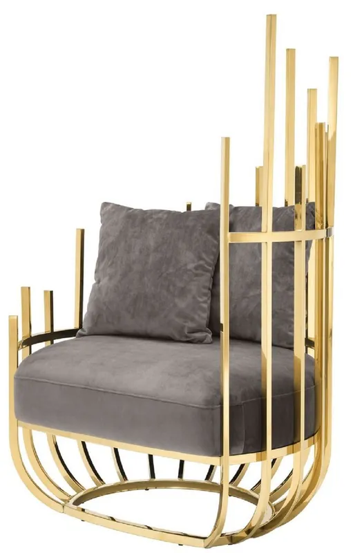 Casa Padrino fauteuil design côté droit avec 2 coussins gris / or 91,5 x 75 x H. 136,5 cm - Mobilier de Salon Design - Qualité de Luxe Preis Gesenkt