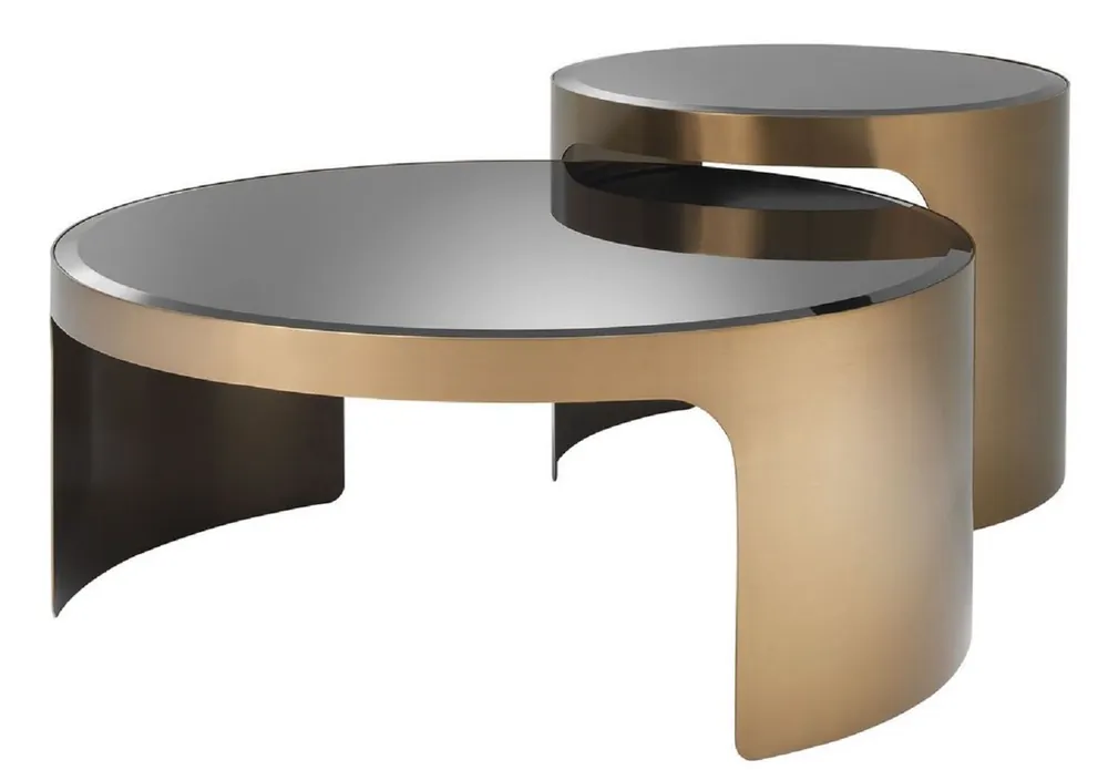 Casa Padrino ensemble table basse design cuivre / noir - Tables de Salon de Luxe en Acier Inoxydable avec Dessus en Verre - Meubles de Salon de Luxe Super-Preis