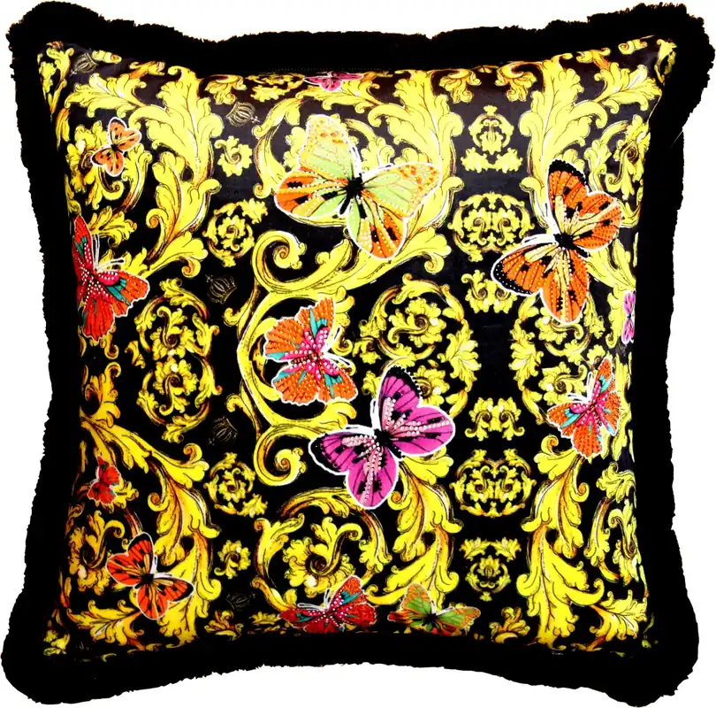 Bestseller Harald Glööckler coussin de luxe Pompöös de Casa Padrino Butterflies - Tissu en velours de première qualité - Glööckler Coussin décoratif avec strass