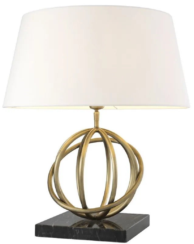 Aktuell Casa Padrino lampe de table de luxe laiton antique / noir / blanc Ø 50 x H. 57 cm - Lampe de Table en Laiton avec Base en Marbre et Abat-Jour Rond