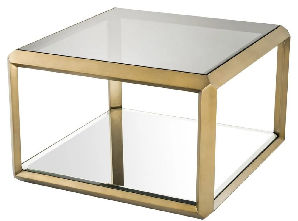 Casa Padrino table d'appoint de luxe laiton / noir 75 x 75 x H. 55 cm - Table en Acier Inoxydable avec Plateau en Verre et Verre Miroir - Meubles de Salon de Luxe Markenprodukt