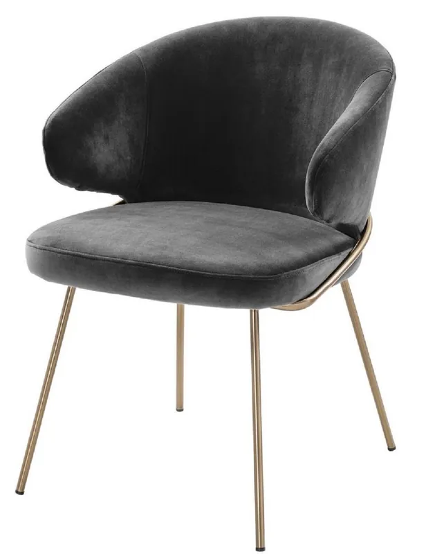Günstig Casa Padrino chaise de salle à manger de luxe avec accoudoirs gris foncé / laiton 60 x 64 x H. 81 cm - Chaise de Cuisine en Velours Fin - Meubles de Salle à Manger