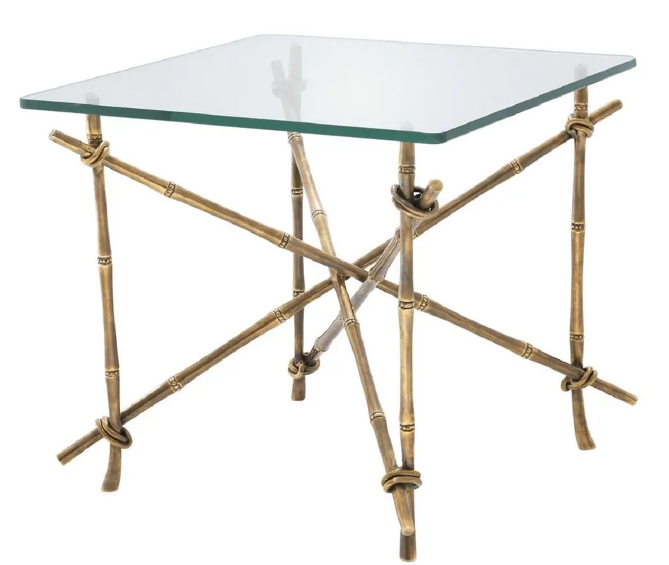 Saisonangebot Casa Padrino table d'appoint de luxe laiton vintage 55 x 55 x H. 49,5 cm - Table en Laiton avec Plateau en Verre - Mobilier de Luxe
