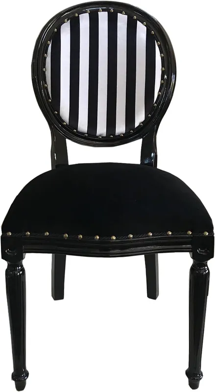 Casa Padrino - Chaise de salle à manger baroque de luxe avec médaillon, rayures noires / blanches - Meubles Markenprodukt