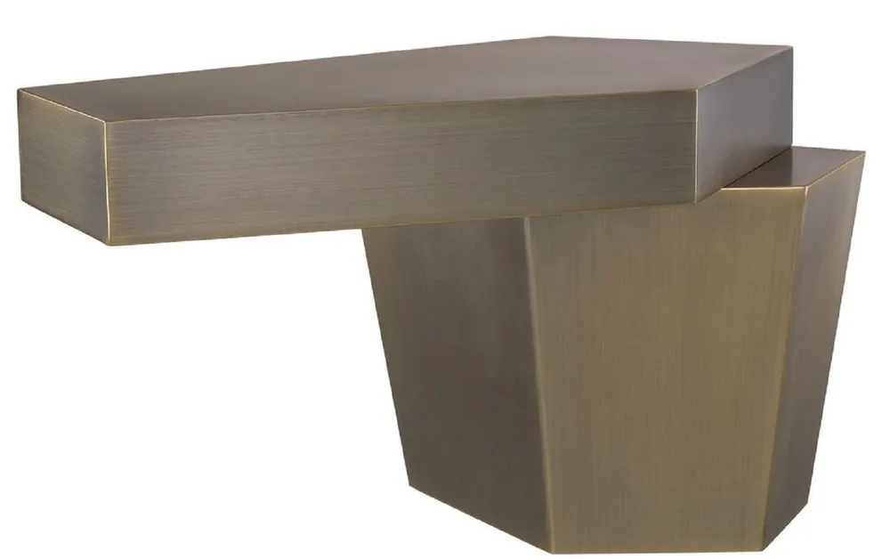 Rabatt Casa Padrino table basse design coloris laiton, 82 x 52 x H. 45 cm - Table de Salon en Métal avec Surface en Laiton Brossé et Remplissage en Ciment - Qualité de Luxe