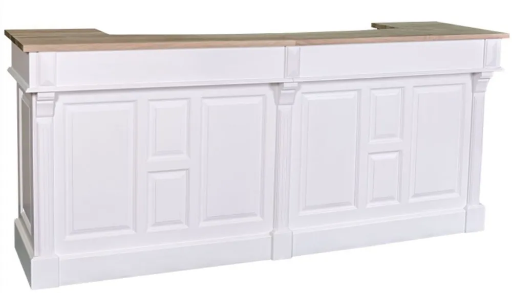 Casa Padrino comptoir de bar de style campagnard blanc / naturel 240 x 65 x H. 107 cm - Comptoir de Bar en Bois Massif avec 2 Tiroirs - Meubles de Style Campagnard Preisreduziert