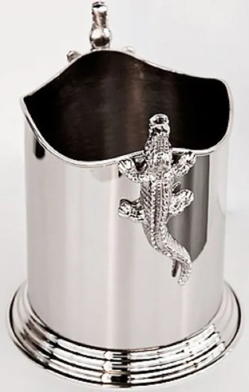 Casa Padrino refroidisseur de vin en laiton aligator argent Ø 18 x H. 21 cm - Porte-Bouteille de Vin Rond avec 2 Poignées - Accessoires de Luxe Direktkauf