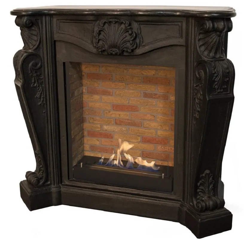 Direkt Vom Hersteller Casa Padrino Art Nouveau Cheminée avec Bio Brûleur Noir 127,5 x 48,5 x H. 111 cm - Splendide Cheminée au Bioéthanol avec Ornements Nobles et Décor en Pierre - Qualité de Luxe