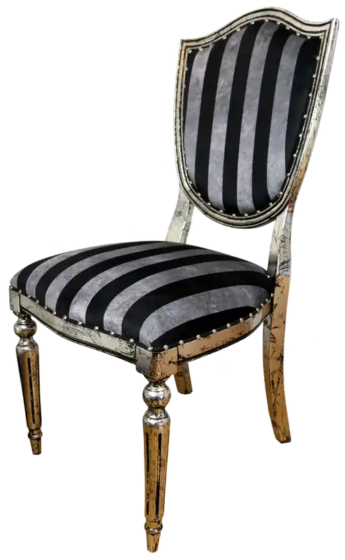 Finale Aktion Casa Padrino Chaise de Salle à Manger Art Déco de Luxe Noir Argent Stripe / Argent Antique Style 52,5 x 59 x H. 104 cm - Mobilier d'Hôtel de Luxe