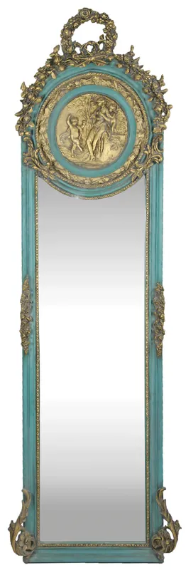 Abverkauf Casa Padrino Miroir Baroque Turquoise / Or Antique 55 x H. 175 cm - Solide et Lourd - Miroir Mural de Style Antique