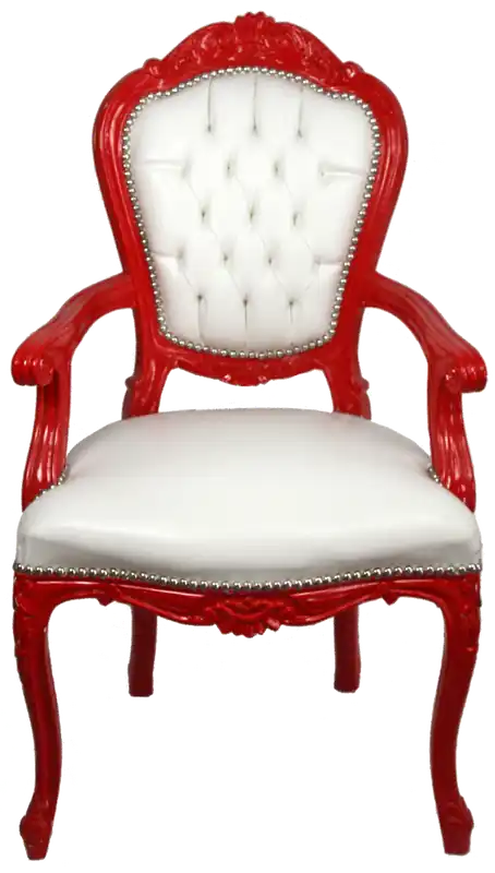 Casa Padrino chaise de salle à manger baroque de luxe avec accoudoirs blanc / rouge - Chaise de Cuisine Fait Main avec Similicuir - Mobilier de Salle à Manger Baroque Saisonangebot