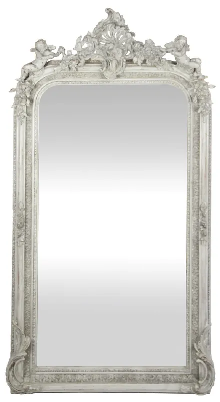 Casa Padrino miroir mural baroque blanc antique 85 x H. 160 cm - Magnifique Miroir Baroque avec de Beaux Ornements et de Figures d'Anges Décoratives Top-Seller