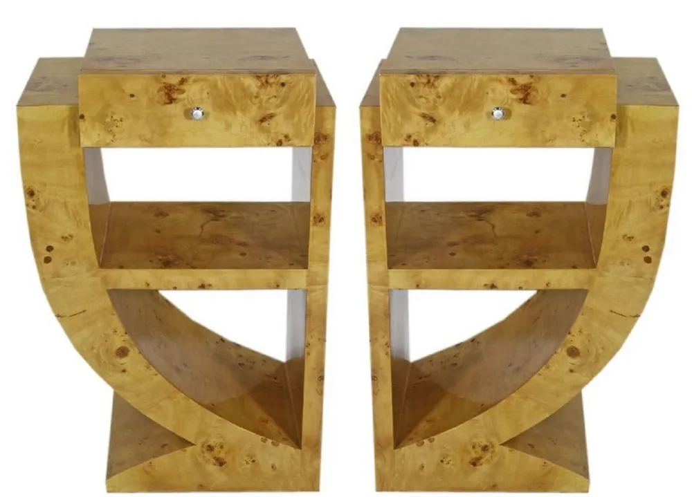 Casa Padrino Ensemble de Table d'Appoint Art Déco Marron Clair 50 x 40 x H. 75 cm - Tables d'Appoint en Bois de Ronce avec Tiroir - Tables de Nuit - Qualité de Luxe Günstig