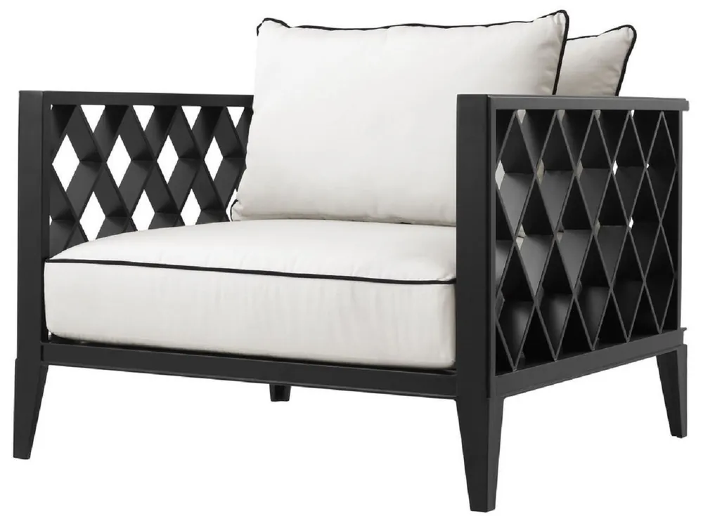 Casa Padrino fauteuil de luxe avec coussins noir mat / blanc 96,5 x 93,5 x H. 68,5 cm - Meubles de Salon Bestpreis