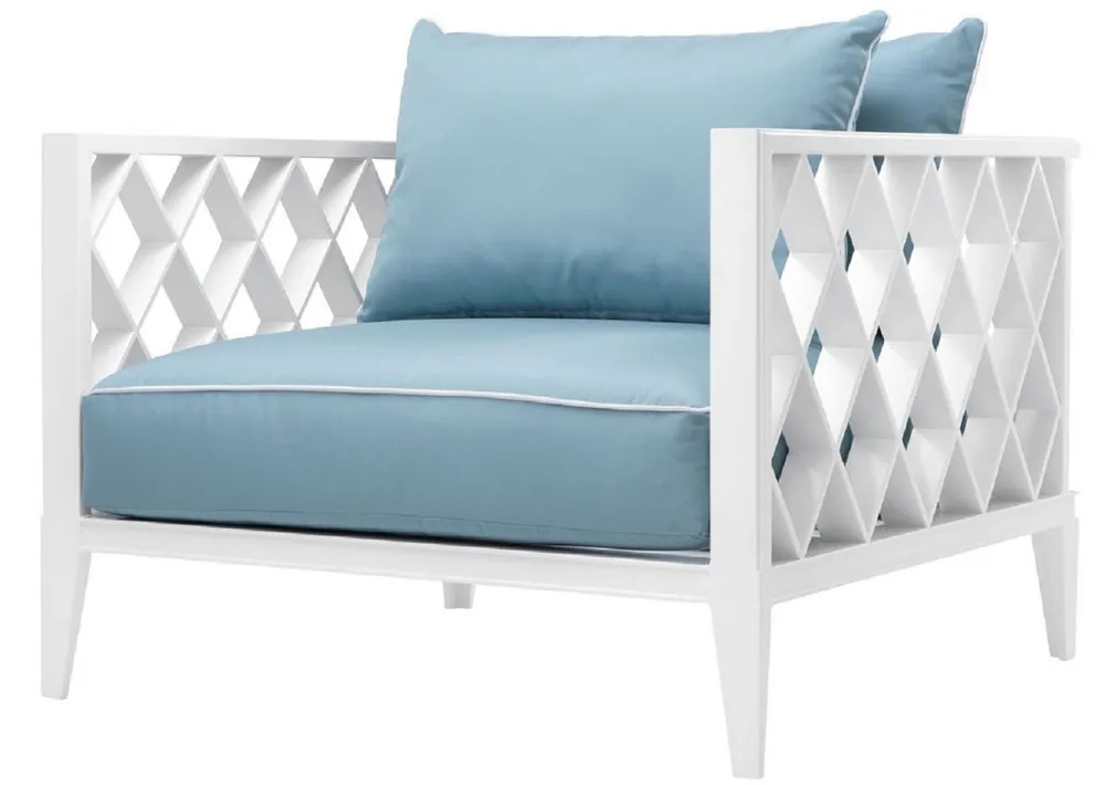 Casa Padrino fauteuil de luxe avec coussins blanc / bleu clair 96,5 x 93,5 x H. 68,5 cm - Meubles de Salon Jetzt Kaufen
