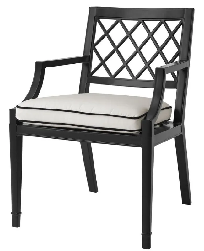 Top-Angebot Casa Padrino chaise de salle à manger de luxe avec accoudoirs et coussin noir mat / blanc 60 x 66 x H. 87 cm - Chaise de Cuisine en Aluminium - Meubles de Salle à Manger
