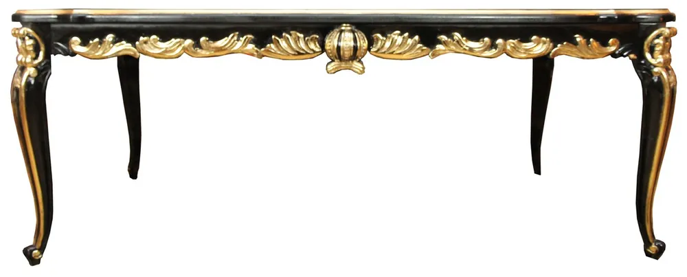 Pompöös by Casa Padrino Table à Manger Baroque de Luxe avec Plateau en Verre Noir / Or 200 x 100 cm - Table à Manger pompe Pompöös conçue par Harald Glööckler Direkt Vom Hersteller