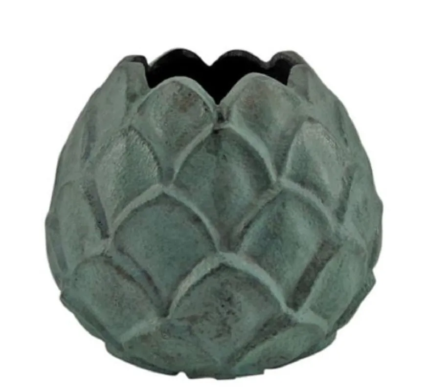 Abverkauf Casa Padrino vase en aluminium vert menthe Ø 16 x H. 13 cm - Vase à Fleurs Décoratif à Motif Ananas