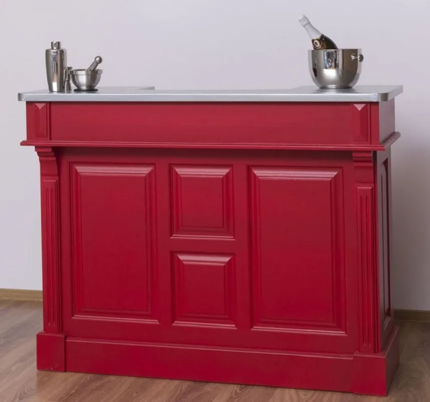 Jetzt Bestellen Casa Padrino comptoir de bar de style campagnard rouge / argent 140 x 51 x H. 107 cm - Comptoir en Bois Massif avec Plateau Galvanisé - Mobilier de Style Campagnard