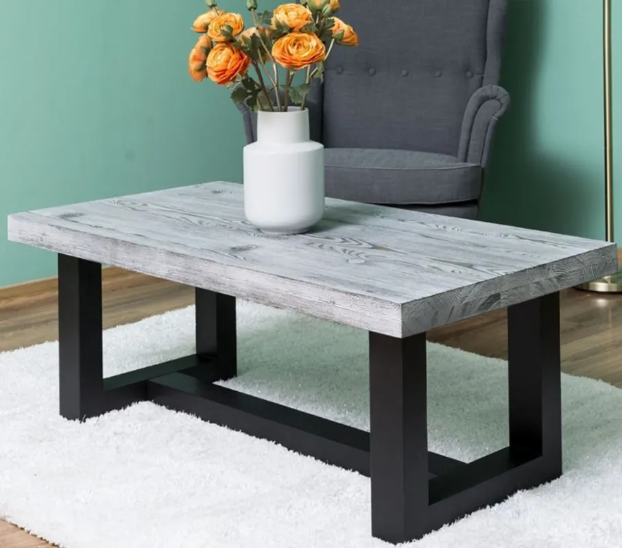 Sofort Bestellen Casa Padrino table basse de style campagnard gris / noir 120 x 60 x H. 45 cm - Table de Salon en Bois Massif - Meubles de Salon de Style Campagnard