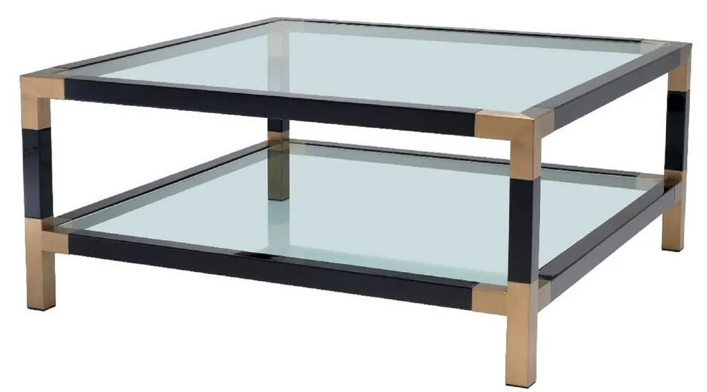 Casa Padrino table basse de luxe noir / laiton 100 x 100 x H. 45 cm - Table de Salon avec Plateau en Verre - Mobilier de Luxe Bestpreis