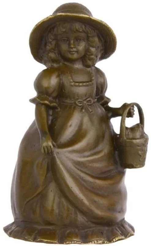Casa Padrino Cloche de Table Art Nouveau Fille Avec Panier Bronze / Or 7,1 x 6,5 x H. 12,4 cm - Cloche de Service en Bronze - Accessoires pour Hôtels et Traiteurs Highlight