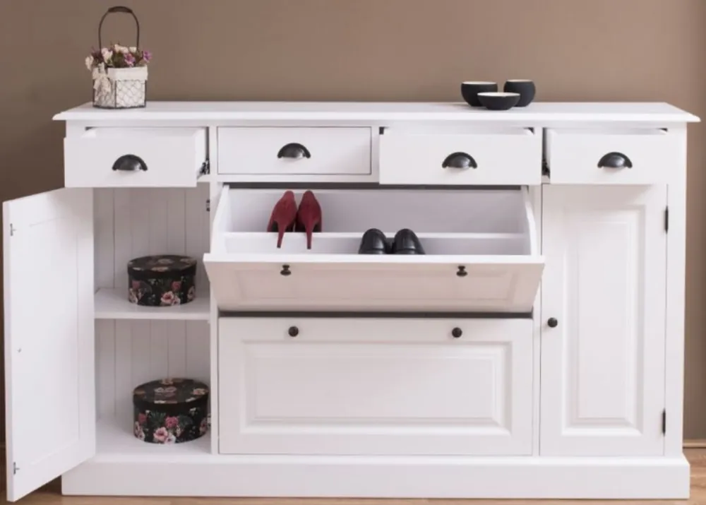 Casa Padrino armoire en bois massif de style campagnard blanc 176 x 35 x H. 105 cm - buffet - commode - étagère à chaussures - armoire à parquet - Meubles de Style Campagnard Versand Am Gleichen Tag