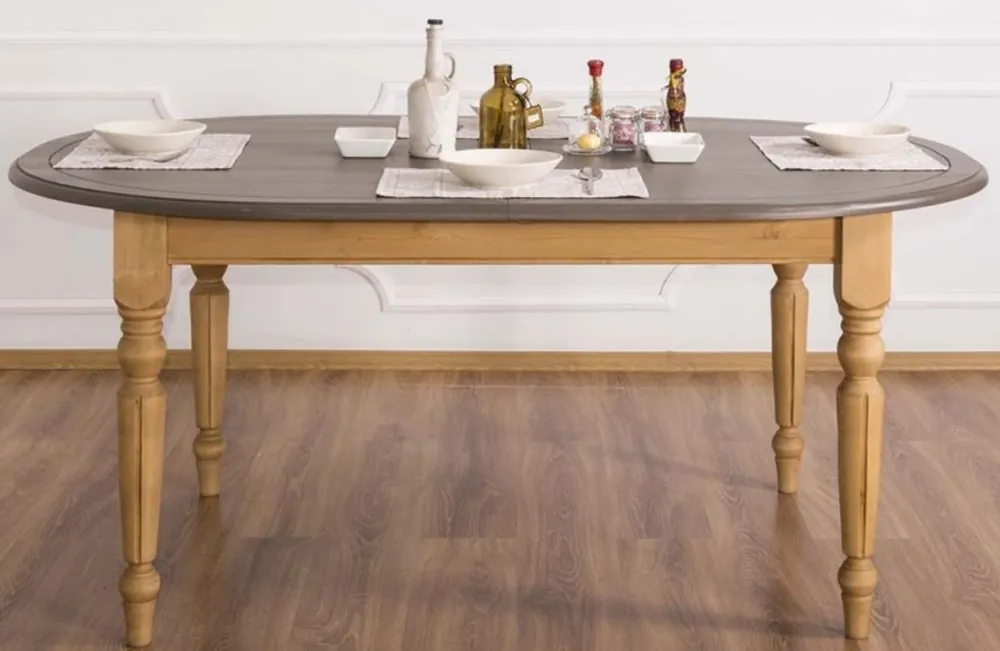 Casa Padrino table à manger de style campagnard gris / marron clair 180 x 120 x H. 78 cm - Table de Cuisine Ovale en Bois Massif avec Plateau en Bois de Chêne Preisreduziert