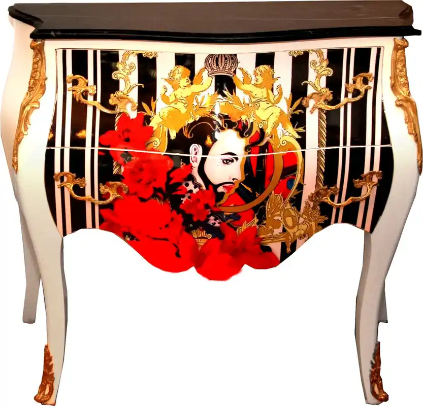 Highlight Pompöös by Casa Padrino Commode baroque par Harald Glööckler blanc avec plateau en marbre noir