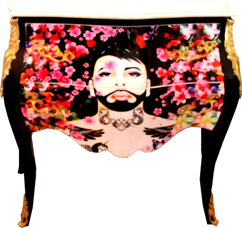 Sale Pompöös by Casa Padrino Commode baroque par Harald Glööckler noir / or avec plateau en marbre blanc