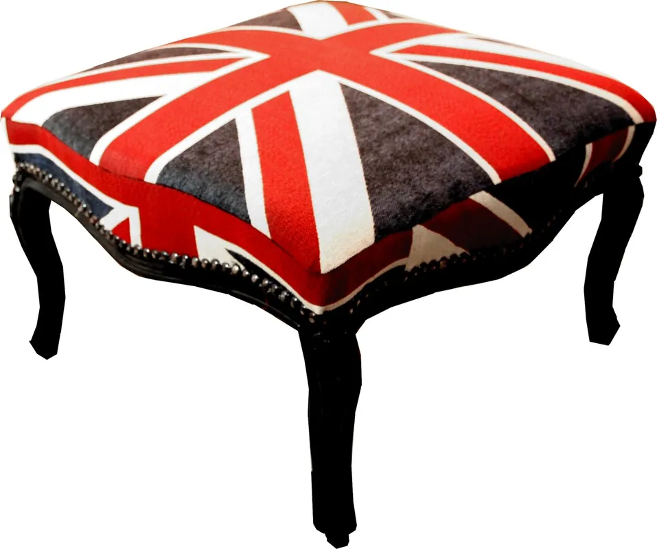 Kracherpreis Tabouret baroque Casa Padrino Union Jack / noir 68 x 68 x H 39,5 cm - tabouret drapeau anglais - style antique Angleterre