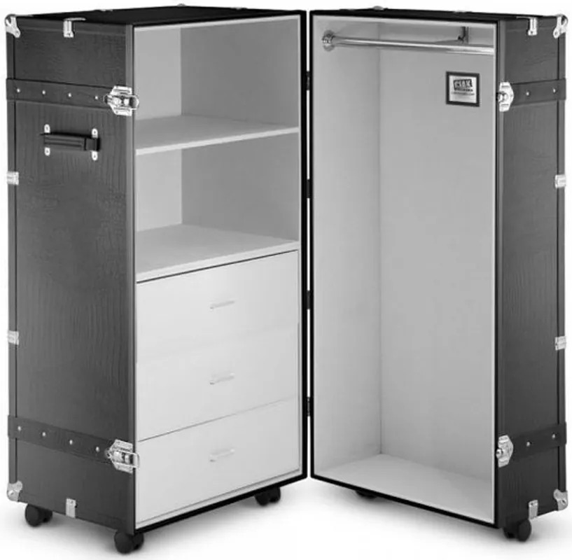 Jetzt Bestellen Casa Padrino armoire valise de luxe en cuir synthétique de luxe dans le style vintage noir / argent 60 x 69 x H. 120 cm - Armoire Valise avec Roulettes - Collection de Luxe
