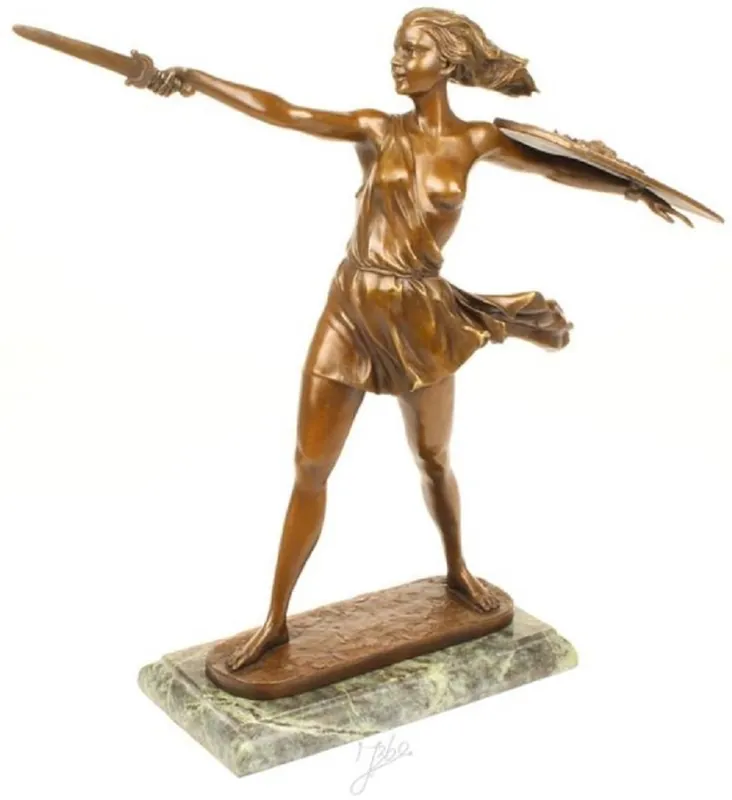 Casa Padrino sculpture en bronze de luxe combattant amazone bronze / gris 51,8 x 13,8 x H. 47,7 cm - Figurine en Bronze avec Socle en Marbre - Figurine Déco Neu