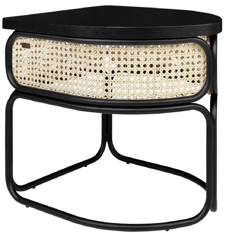 Mega-Angebot Casa Padrino table basse design noir / nature 50 x 40 x H. 45,5 cm - Table de salon avec plateau en placage de chêne en rotin noble et structure en acier enduit de poudre