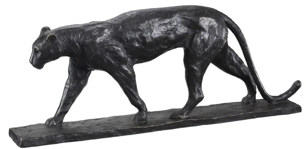 Solange Der Vorrat Reicht Casa Padrino sculpture en bronze de luxe léopard noir 49 x 7 x H. 18,5 cm - Figurine en bronze - Figurine animale - Accessoires Décoratifs