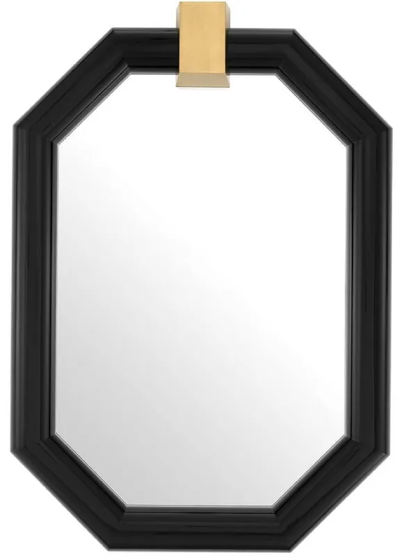 Casa Padrino miroir mural de luxe noir / laiton 105 x 15 x H. 151 cm - Miroir octogonal en acajou - Qualité de Luxe Top-Seller