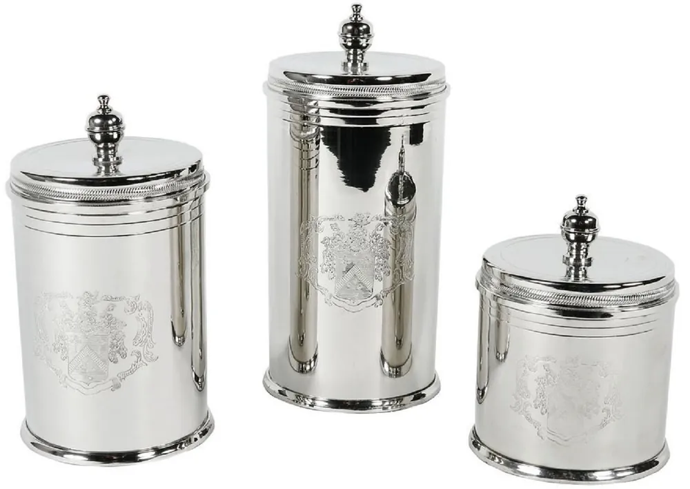 Casa Padrino ensemble de pots à biscuits de luxe argent - 3 pots de rangement ronds en laiton avec couvercles - Accessoires pour Hôtel et Restaurant Must-Have