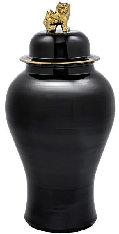 Casa Padrino vase décoratif de luxe noir / or Ø 42 x H. 90 cm - Vase en Porcelaine de Chinois avec Couvercle Neuheit