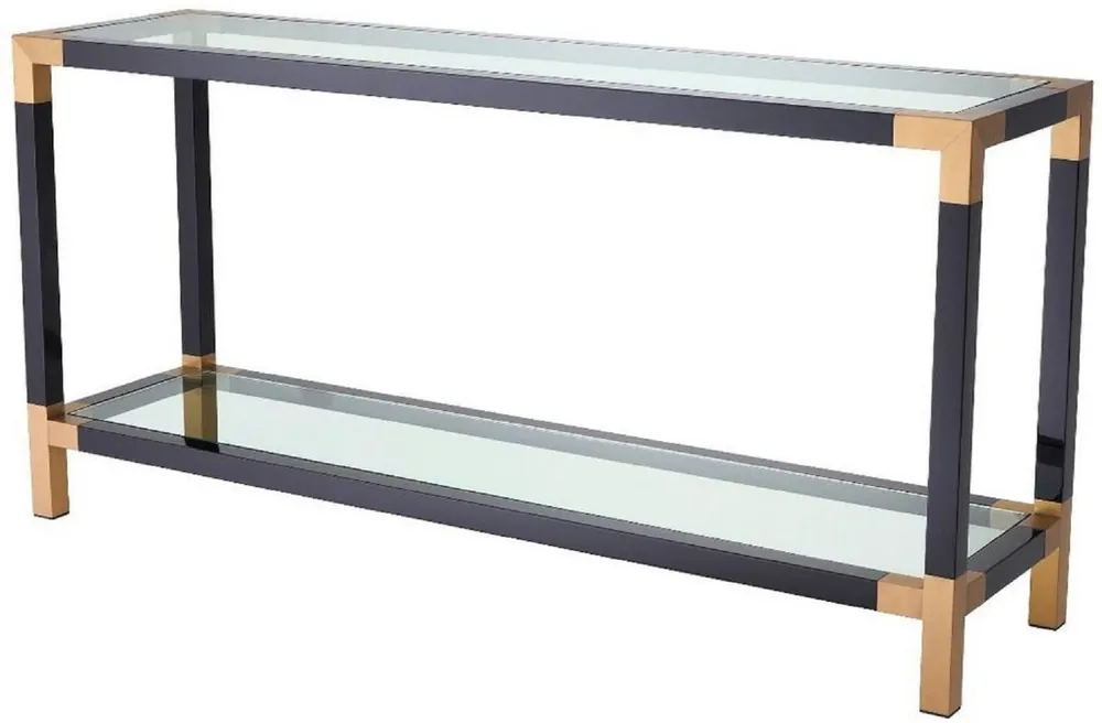 Casa Padrino console de luxe noir / laiton 150 x 40 x H. 75 cm - Table console en acier inoxydable avec plateaux en verre - Mobilier de Luxe Super-Preis