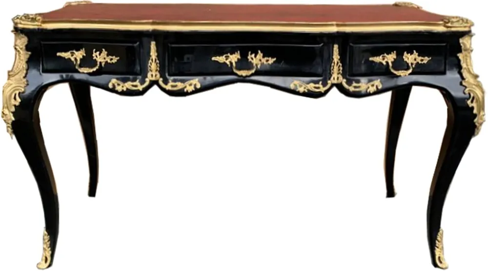 Bureau baroque de luxe Casa Padrino avec 3 tiroirs et application en métal massif noir / or / bordeaux 141 cm - Secrétaire baroque Top-Seller