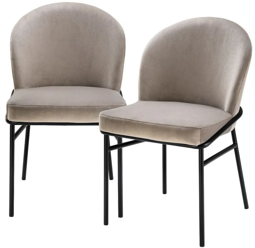 Casa Padrino chaises de salle à manger de luxe greige / noir 49 x 56 x H. 82 cm - Chaises de cuisine en velours fin - Ensemble de Salle à Manger Bestpreis