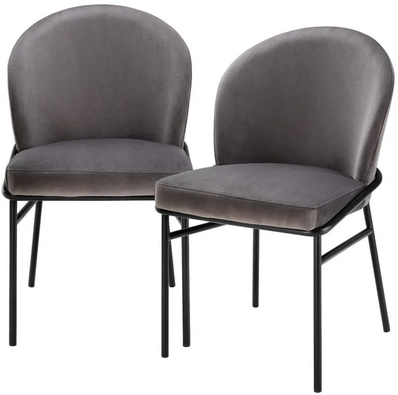 Casa Padrino chaises de salle à manger de luxe gris / noir 49 x 56 x H. 82 cm - Chaises de cuisine en velours fin - Ensemble de Salle à Manger Angebot