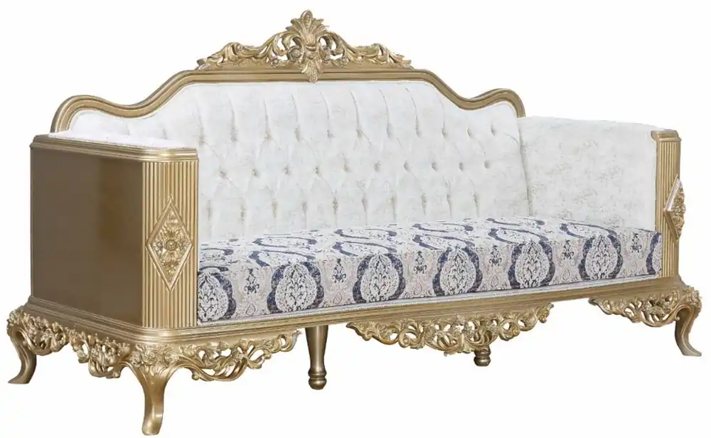 Jetzt Kaufen Casa Padrino canapé baroque de luxe bleu / blanc / or 234 x 93 x H. 124 cm - Meubles de salon de style baroque - Noble et Orné