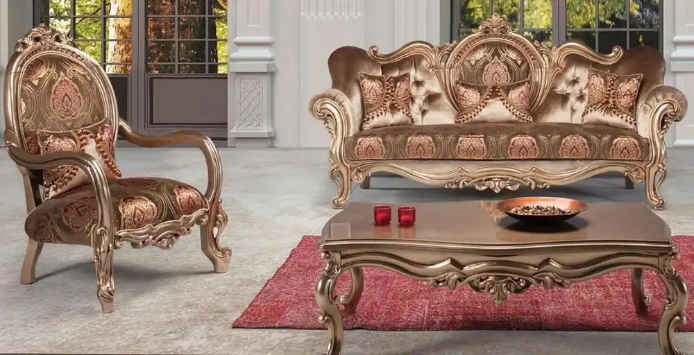 Casa Padrino ensemble de salon baroque de luxe bronze / marron / rouge bordeaux - 1 Canapé & 2 Fauteuil & 1 Table Basse - Mobilier de Salon Orné de Style Baroque Nur Heute