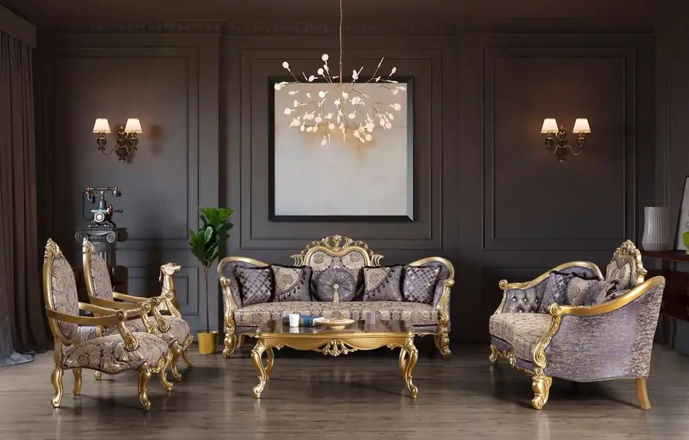 Casa Padrino ensemble de salon baroque de luxe bleu / or / argent - 2 Canapés et 2 Fauteuils et 1 Table Basse - Meubles de Salon - Noble et Orné Sonderangebot