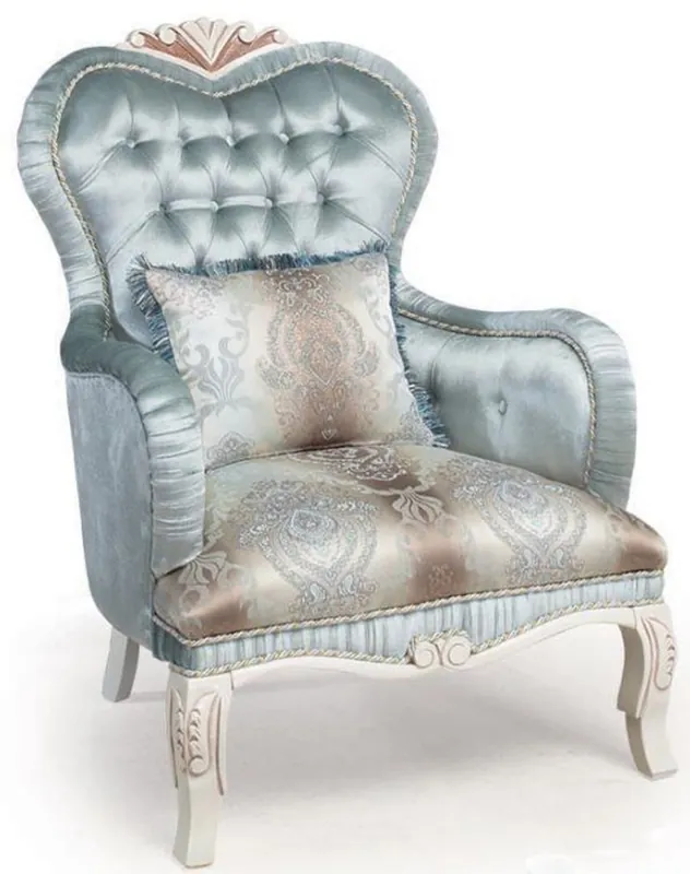Casa Padrino fauteuil de salon baroque de luxe avec coussin décoratif turquoise / crème / bronze 72 x 76 x H. 110 cm - Meubles de Salon de Style Baroque Garantierte Lieferung