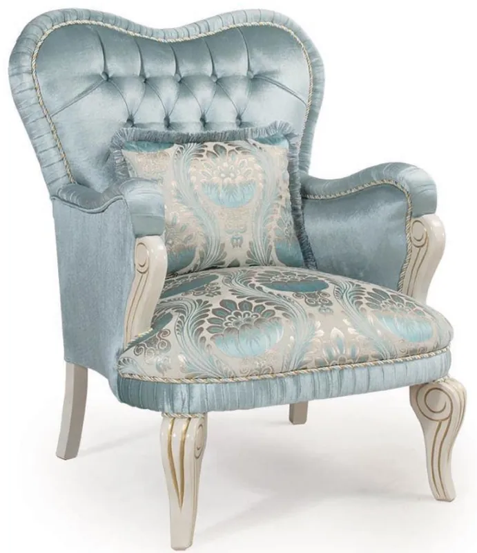 Casa Padrino fauteuil baroque de luxe turquoise / crème / or 76 x 82 x H. 104 cm - Fauteuil de Salon avec Coussin Décoratif Nur Heute